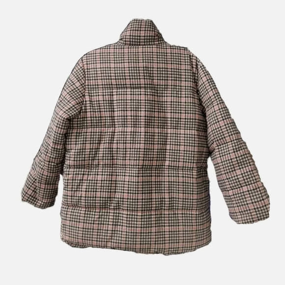NEW Vigoss Plaid Puffer Coat Sz 1X TanTartan Plaid Print Quilted Fabric Jacket - Picture 2 of 7